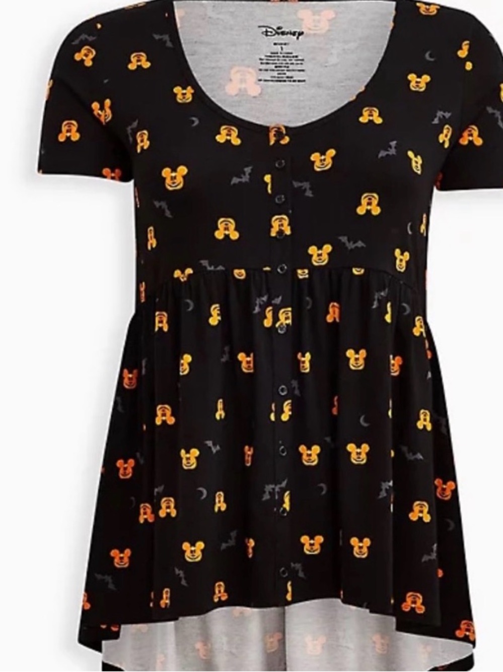 Disney Plus-Size Black Halloween Mickey Print Sleep Top - Orange Accents - Picture 3 of 9